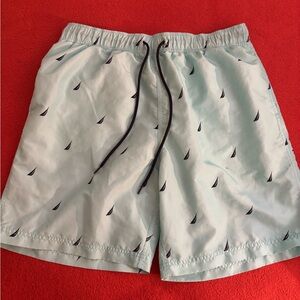 NÁUTICA Men's Light Blue Swim Shorts with Sailboat Print